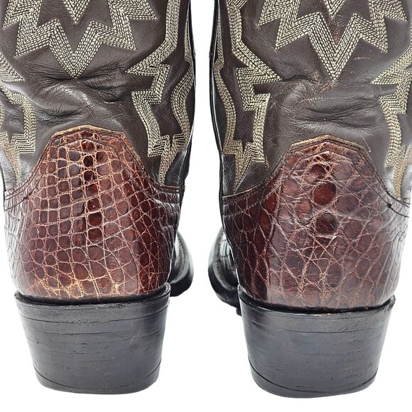 Bias Cut Alligator Cowboy Boots Vintage Exotic Custom 7.5D Brown Gator Western - Picture 7 of 16
